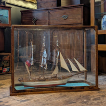 Load image into Gallery viewer, Large Antique Hand-Built Sailing Ship Model In Glazed Display Case With Crew & Detailed Rigging – Case Width 80 cm (31.5")