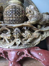 Load image into Gallery viewer, Antique Carved Chinese Soapstone Incense Burner With Foo Dogs