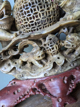 Load image into Gallery viewer, Antique Carved Chinese Soapstone Incense Burner With Foo Dogs