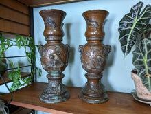 Load image into Gallery viewer, Pair Japanese Meiji Bronze Dragon Vases - 19th Century