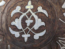 Load image into Gallery viewer, Damascene Brass Islamic Plait Charger Inlaid Copper and Silver Mamluk Revival