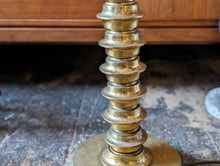 Load image into Gallery viewer, Large Vintage Brass Bobbin Table Lamp