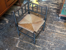 Load image into Gallery viewer, Antique Arts and Crafts Bobbin Turned Rush Corner Chair - C.1900