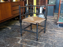 Load image into Gallery viewer, Antique Arts and Crafts Bobbin Turned Rush Corner Chair - C.1900
