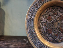 Load image into Gallery viewer, Damascene Brass Islamic Plait Inlaid Copper and Silver Mamluk Revival