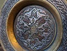 Load image into Gallery viewer, Damascene Brass Islamic Plait Inlaid Copper and Silver Mamluk Revival