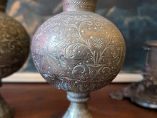 Load image into Gallery viewer, Pair of Early 20th.C Indian Etched Brass Vases