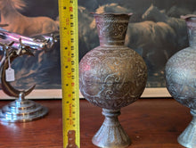 Load image into Gallery viewer, Pair of Early 20th.C Indian Etched Brass Vases