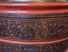 Load image into Gallery viewer, Antique Burmese Red Laquerre Offering Bowl Converted to Lamp
