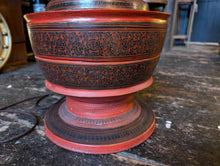 Load image into Gallery viewer, Antique Burmese Red Laquerre Offering Bowl Converted to Lamp