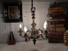 Load image into Gallery viewer, Antique C.1920 5 Arm Cast Brass Chandelier Light Fitting