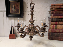 Load image into Gallery viewer, Antique C.1920 5 Arm Cast Brass Chandelier Light Fitting