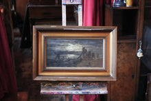 Load image into Gallery viewer, Antique 19th.C Boats at Moonlight Oil on Canvas Painting - 22" x 14"