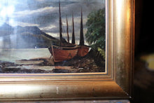 Load image into Gallery viewer, 19th.C Joe Branston Oil Painting - Sea Loch & Ship - 45cm x 40cm