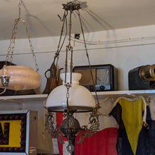 Load image into Gallery viewer, Victorian Hanging Oil Lamp Converted to Electric -  Brass Chandelier Light Fitting