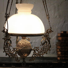 Load image into Gallery viewer, Victorian Hanging Oil Lamp Converted to Electric -  Brass Chandelier Light Fitting