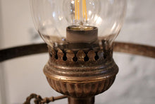 Load image into Gallery viewer, Victorian Hanging Oil Lamp Converted to Electric -  Brass Chandelier Light Fitting