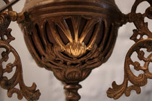Load image into Gallery viewer, Victorian Hanging Oil Lamp Converted to Electric -  Brass Chandelier Light Fitting