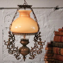Load image into Gallery viewer, Victorian Hanging Oil Lamp Converted to Electric -  Brass Chandelier Light Fitting