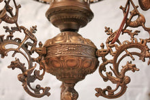 Load image into Gallery viewer, Victorian Hanging Oil Lamp Converted to Electric -  Brass Chandelier Light Fitting