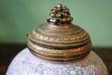 Load image into Gallery viewer, Antique Chinese Pink Ground Famille Rose and Gilded Brass Inkwell