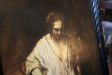 Load image into Gallery viewer, Vintage Rembrandt Woman Bathing Reproduction Oil on Canvas Framed Painting