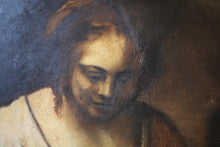 Load image into Gallery viewer, Vintage Rembrandt Woman Bathing Reproduction Oil on Canvas Framed Painting