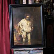 Load image into Gallery viewer, Vintage Rembrandt Woman Bathing Reproduction Oil on Canvas Framed Painting