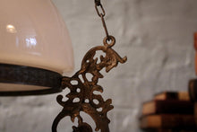 Load image into Gallery viewer, Victorian Hanging Oil Lamp Converted to Electric -  Brass Chandelier Light Fitting