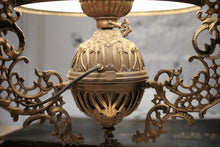 Load image into Gallery viewer, Victorian Hanging Oil Lamp Converted to Electric -  Brass Chandelier Light Fitting
