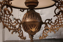 Load image into Gallery viewer, Victorian Hanging Oil Lamp Converted to Electric -  Brass Chandelier Light Fitting