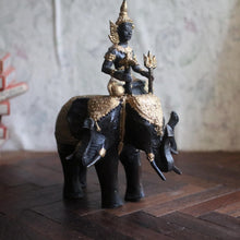 Load image into Gallery viewer, Vintage Thai Bronze Statue of Indra Riding 3 Headed Elephant