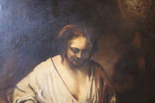 Load image into Gallery viewer, Vintage Rembrandt Woman Bathing Reproduction Oil on Canvas Framed Painting
