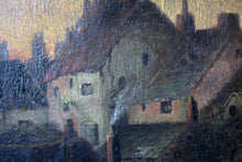 Load image into Gallery viewer, Arthur Beaumont Original Oil Painting - Village Street Scene at Sunset - 1926