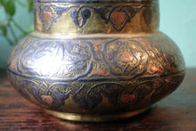 Load image into Gallery viewer, Islamic Mamluk Brass Vase / Jardiniere With Silver And Copper Inlay