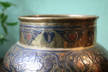 Load image into Gallery viewer, Islamic Mamluk Brass Vase / Jardiniere With Silver And Copper Inlay