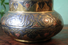 Load image into Gallery viewer, Islamic Mamluk Brass Vase / Jardiniere With Silver And Copper Inlay