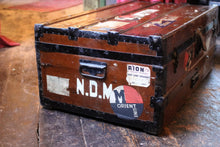 Load image into Gallery viewer, Antique Wooden Framed Steamer Trunk