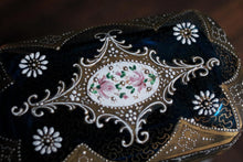 Load image into Gallery viewer, Antique Bohemian Moser Blue Glass Casket Box – Hand-Painted with Gilded Detail