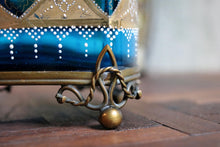 Load image into Gallery viewer, Antique Bohemian Moser Blue Glass Casket Box – Hand-Painted with Gilded Detail