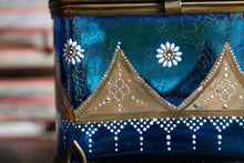 Load image into Gallery viewer, Antique Bohemian Moser Blue Glass Casket Box – Hand-Painted with Gilded Detail