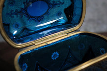 Load image into Gallery viewer, Antique Bohemian Moser Blue Glass Casket Box – Hand-Painted with Gilded Detail