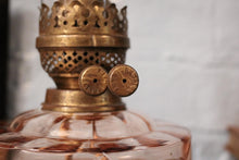 Load image into Gallery viewer, Edwardian Pink Glass Oil Lamp – Cranberry Glass & Brass, Hinks No. 2 Burner