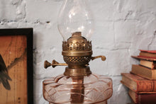 Load image into Gallery viewer, Edwardian Pink Glass Oil Lamp – Cranberry Glass & Brass, Hinks No. 2 Burner