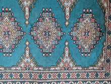 Load image into Gallery viewer, 4'3" x 2'7" - Vintage Hand Knotted Turquoise Bokhara-Style Rug – 130 x 80cm