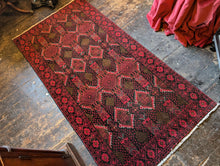 Load image into Gallery viewer, 5'9" x 2'10" - Vintage Afghan Baluch Rug – Hand-Knotted Wool, Tribal Red and Black