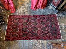 Load image into Gallery viewer, 5'9" x 2'10" - Vintage Afghan Baluch Rug – Hand-Knotted Wool, Tribal Red and Black