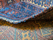 Load image into Gallery viewer, 6'4" x 4'4" - Antique Hand Knotted Wool Tribal Afshar Rug – Reds & Indigo Blues - 194cm x 132cm