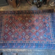 Load image into Gallery viewer, 6'4" x 4'4" - Antique Hand Knotted Wool Tribal Afshar Rug – Reds & Indigo Blues - 194cm x 132cm
