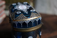 Load image into Gallery viewer, Antique Bohemian Moser Blue Glass Casket Box – Hand-Painted with Gilded Detail
